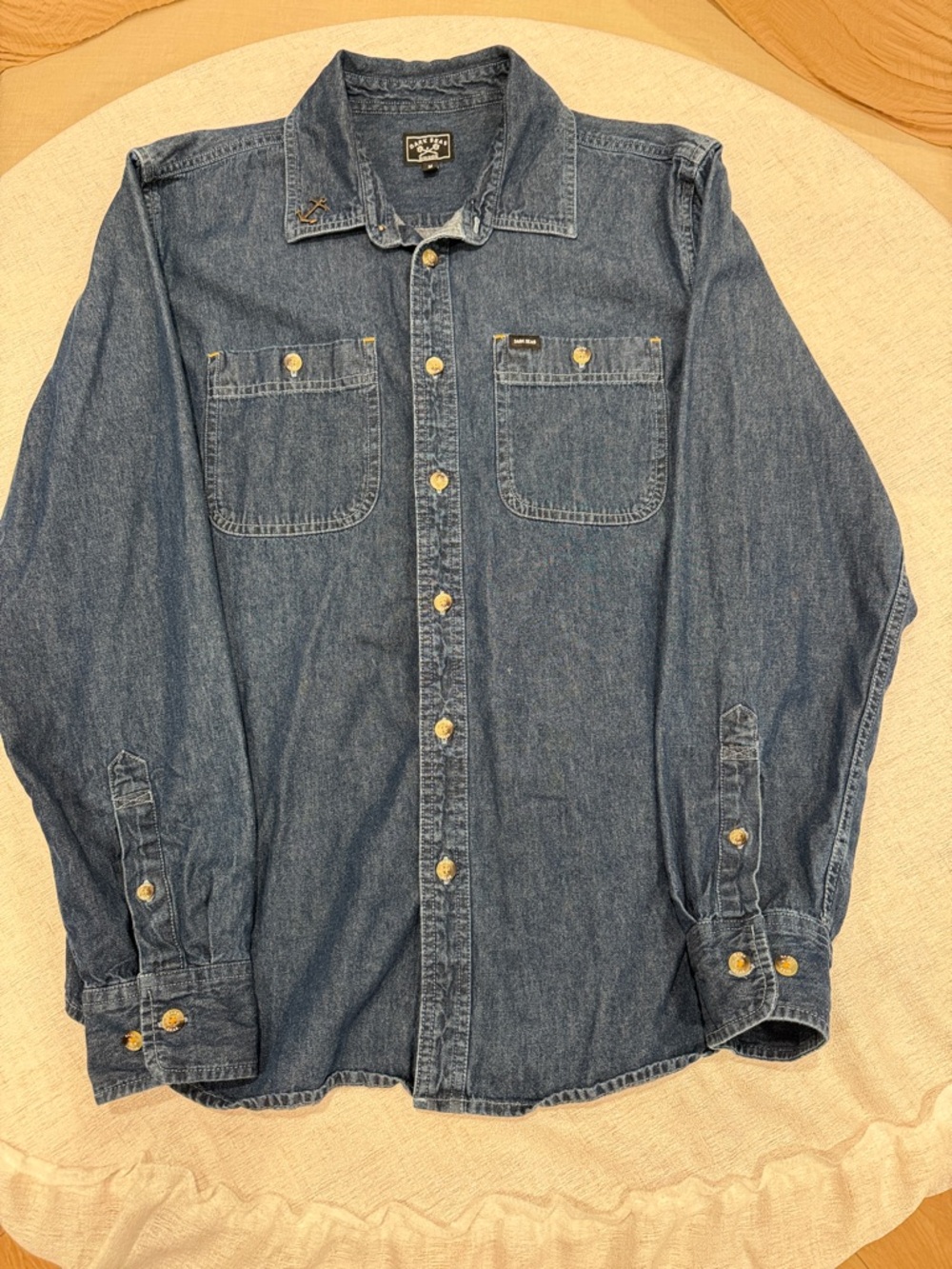 Dark Seas, Men's Denim Button-Up Shirt - Dark Blue